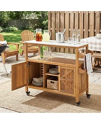 Streamdale Furniture Outdoor Patio Acacia Wood Bar Cart Finish Set of 1
