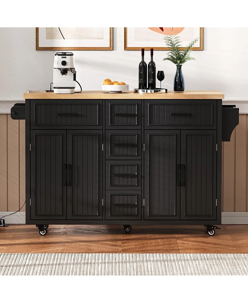 Streamdale Furniture 56.5'' Drop Leaf Kitchen Island with Power Outlet and Storage