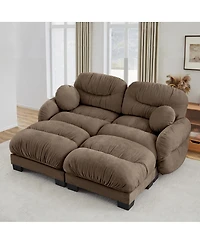 Streamdale Furniture Pleated Chenille 2-Seater Modular Sofa with 2 Ottomans and Pillows