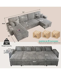 Streamdale Furniture 122'' U-Shaped Pull-Out Sleeper Sofa with Double Storage Chaise