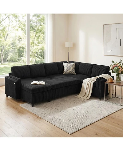 Streamdale Furniture 111'' U-Shaped Convertible Pull-Out Sofa Bed with Storage and Usb
