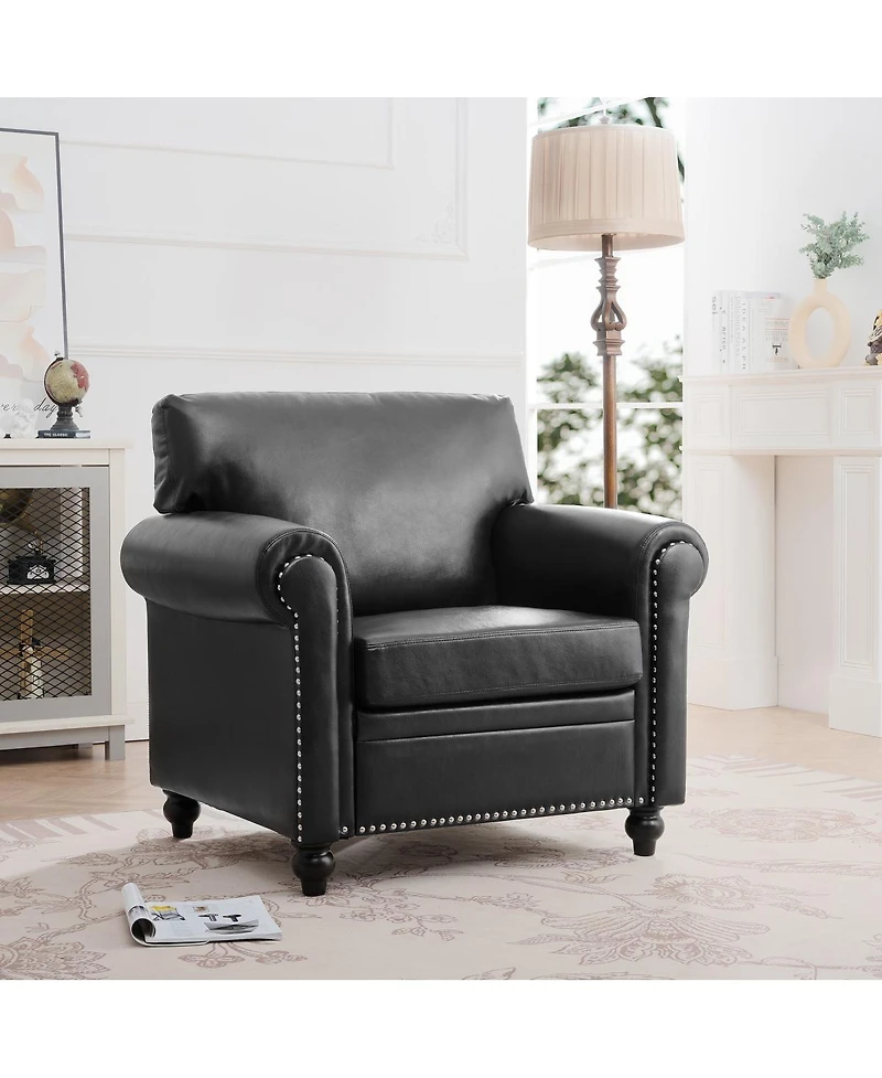 Streamdale Furniture Modern Pu Leather Rolled Arm Sofa with Birch Wood Legs