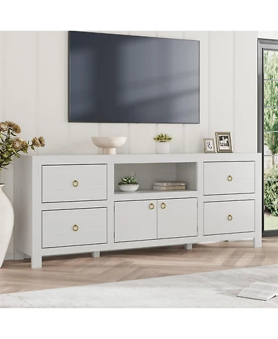 homfan Tv Stand for 70-80" Tv – 70" Farmhouse Entertain Center with Soundbar Shelf and 6 Drop-Down Doors, Holds 400 lbs for Living Room and Bed Room