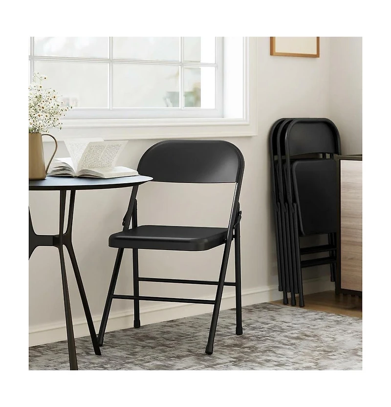 homfan 8-Pack Steel Folding Chairs with Backrest - Heavy Duty Metal Foldable Chairs Hold 350 lbs, Black for Indoor and Outdoor Events