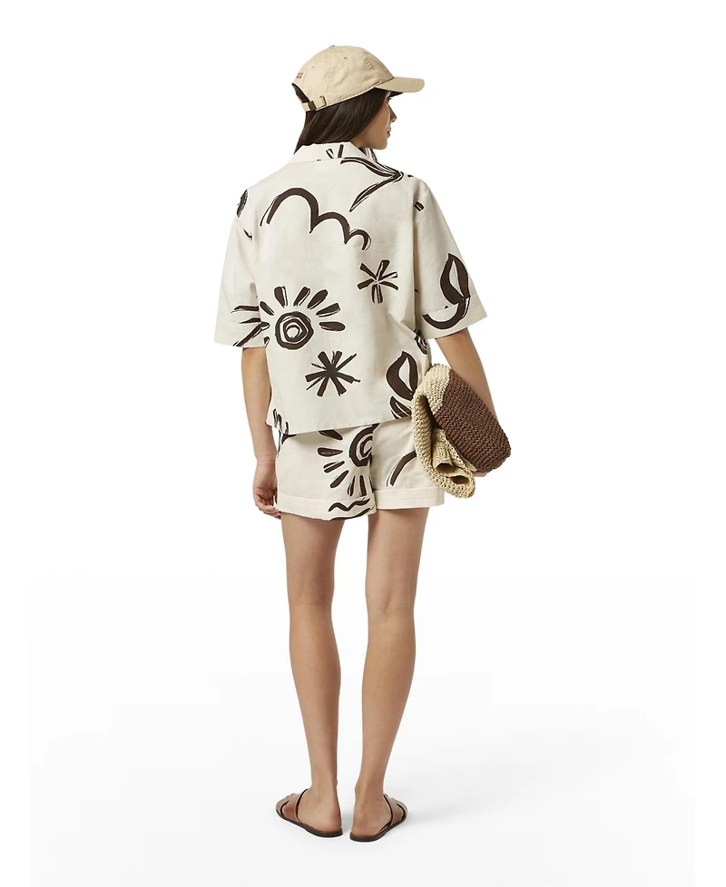 Scotch & Soda Women's Cotton Linen Printed Short Sleeve Top