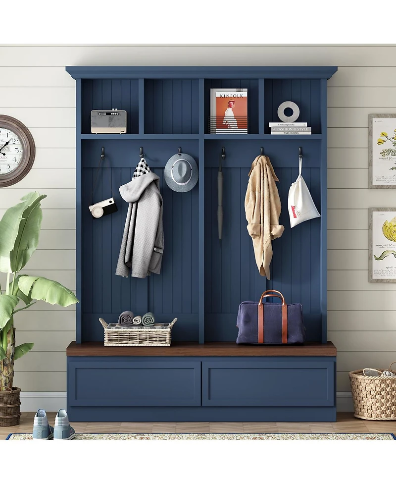 Streamdale Furniture Farmhouse 4-in-1 Hall Tree with Storage Bench and 2 Drawers