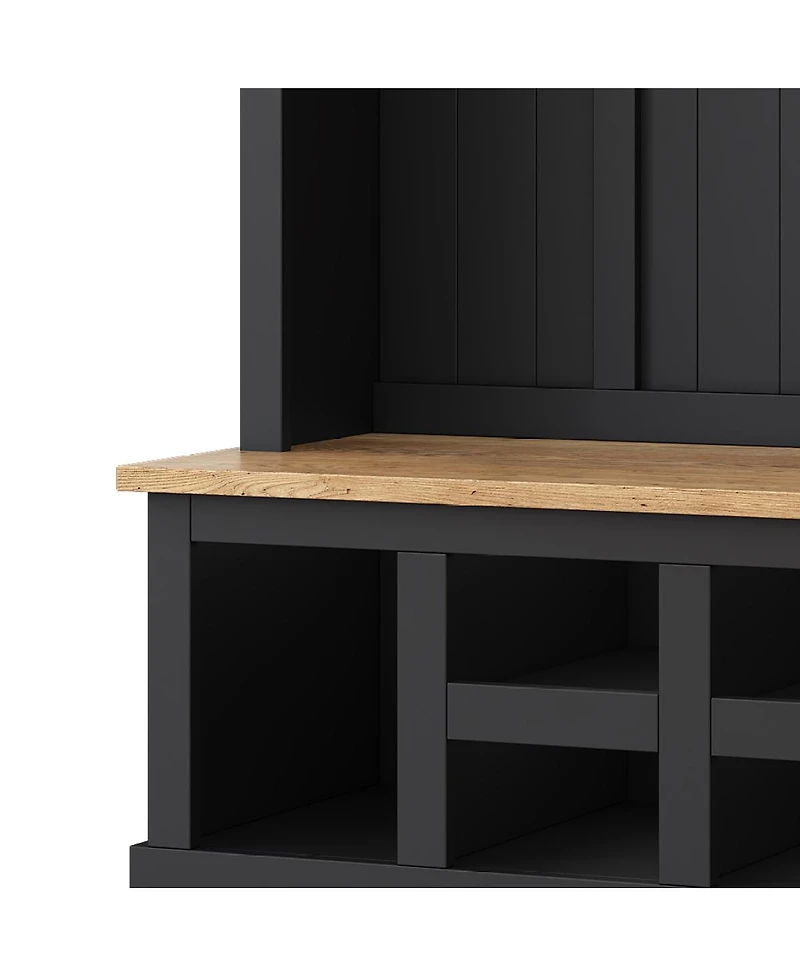 Streamdale Furniture Farmhouse Hall Tree with Storage Bench 13-Compartment Shoe Cabinet and 6 Hooks