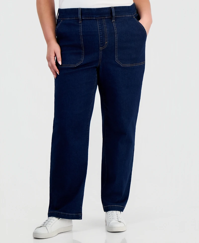 Style & Co Plus High-Rise Pull-On Utility Jeans, Macy's Exclusive