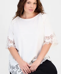 Anne Klein Plus Size Lace-Trim Asymmetrical-Hem Blouse