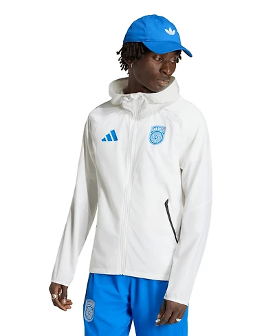 Adidas Men's White San Diego Fc Tiro Travel Full-Zip Hooded Windbreaker