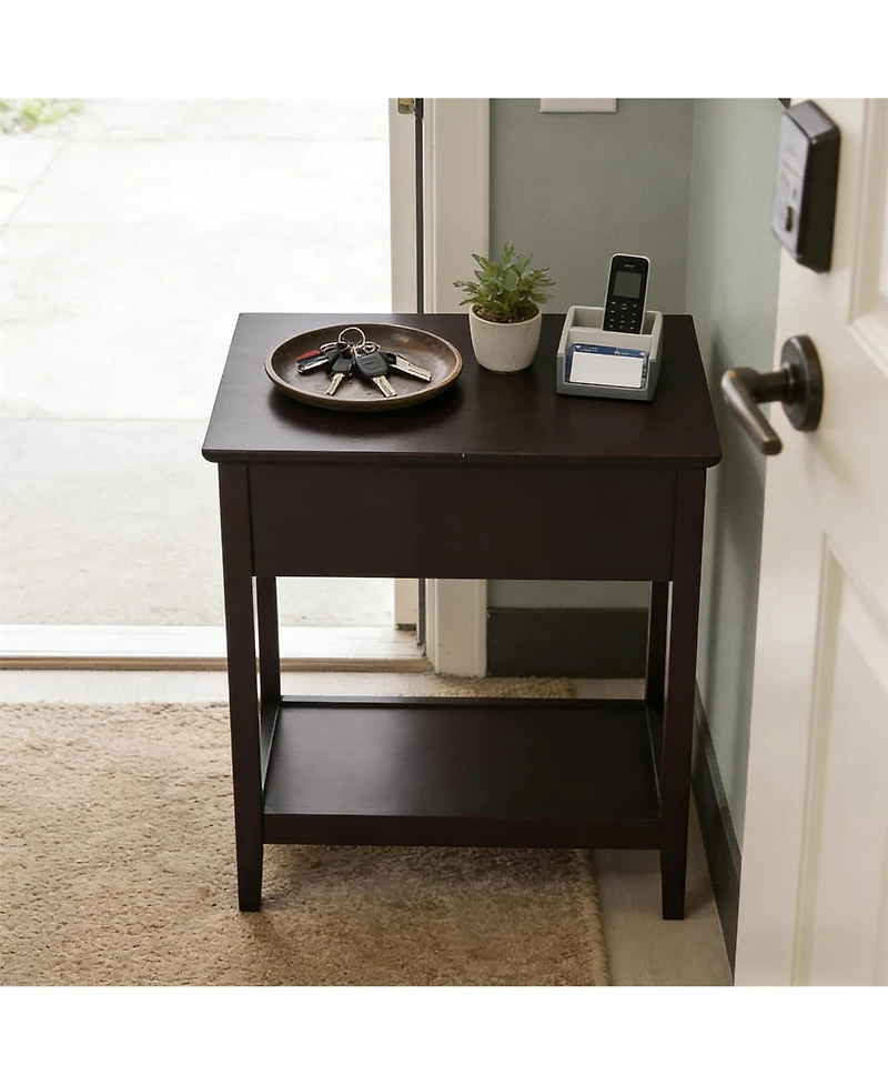 Clihome Narrow Side Table with Storage Dark Coffee End Table with Cabinet and Shelf, Side Table