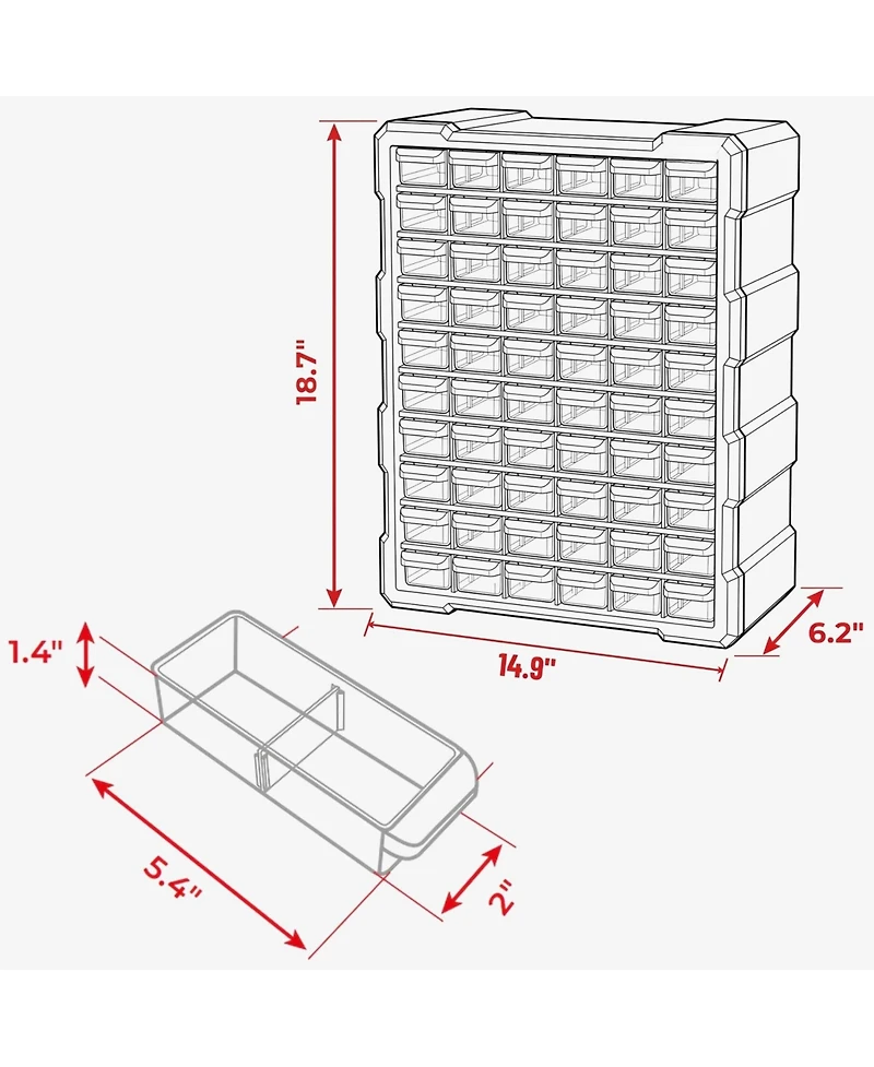 Xdovet Small Parts Organizer Hardware Screws Removable Dividers Wall Mount Desktop Craft Storage Cabinet Drawers