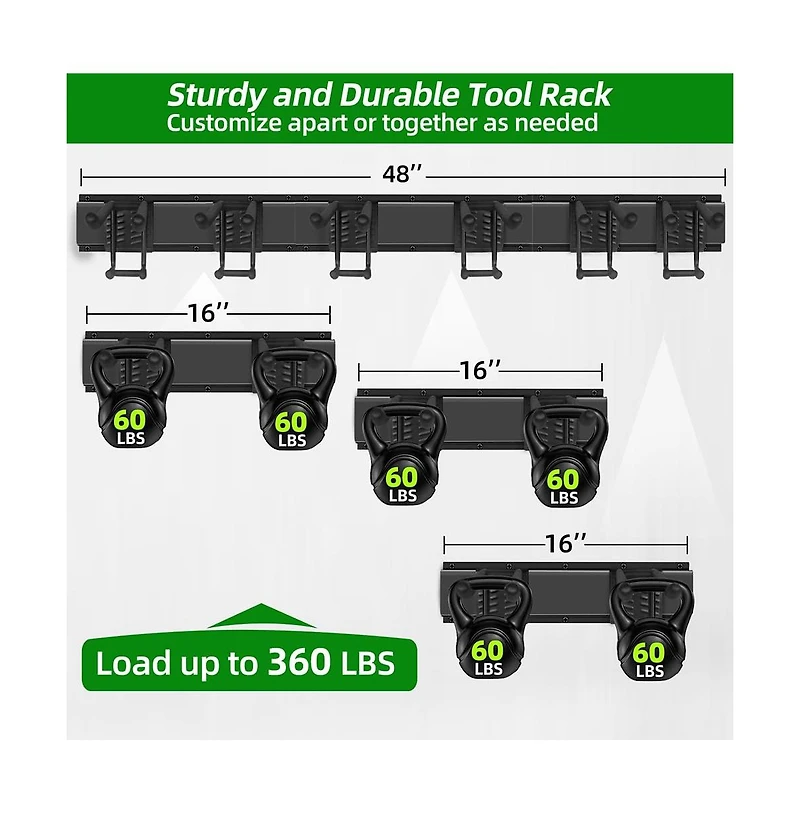 Xdovet Organizer Wall Mount Rails Double-layer Hooks Garden Rack Yard Tools Shed