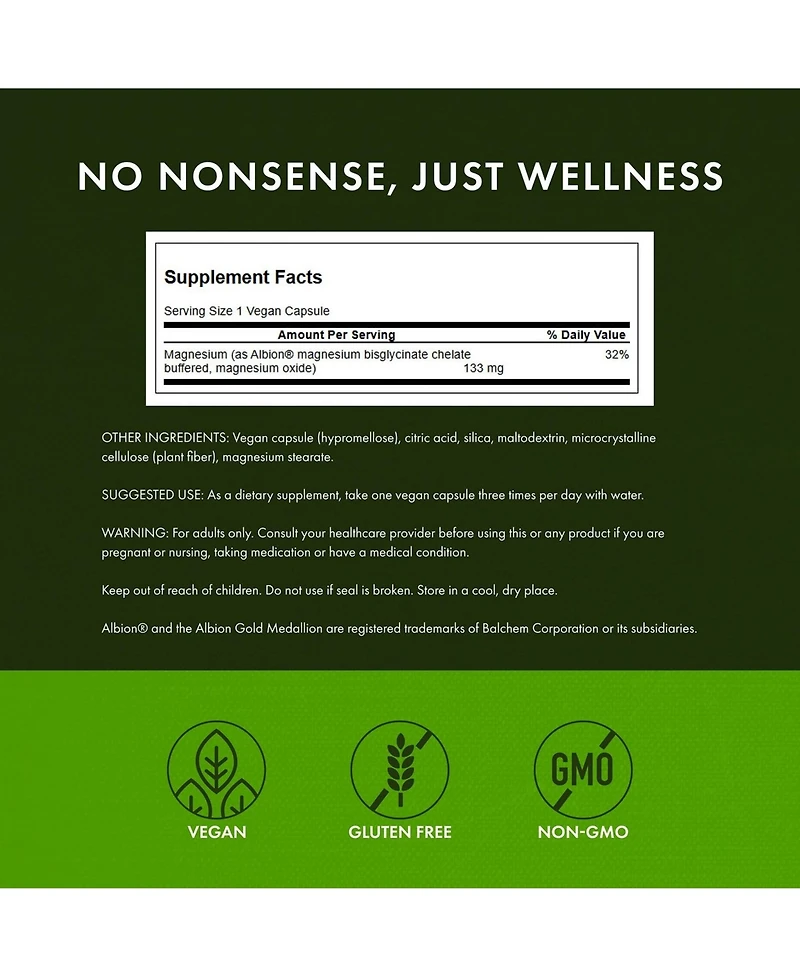 Swanson Albion Magnesium Glycinate 133 Milligram Chelated Magnesium Supplement, 90 Capsules