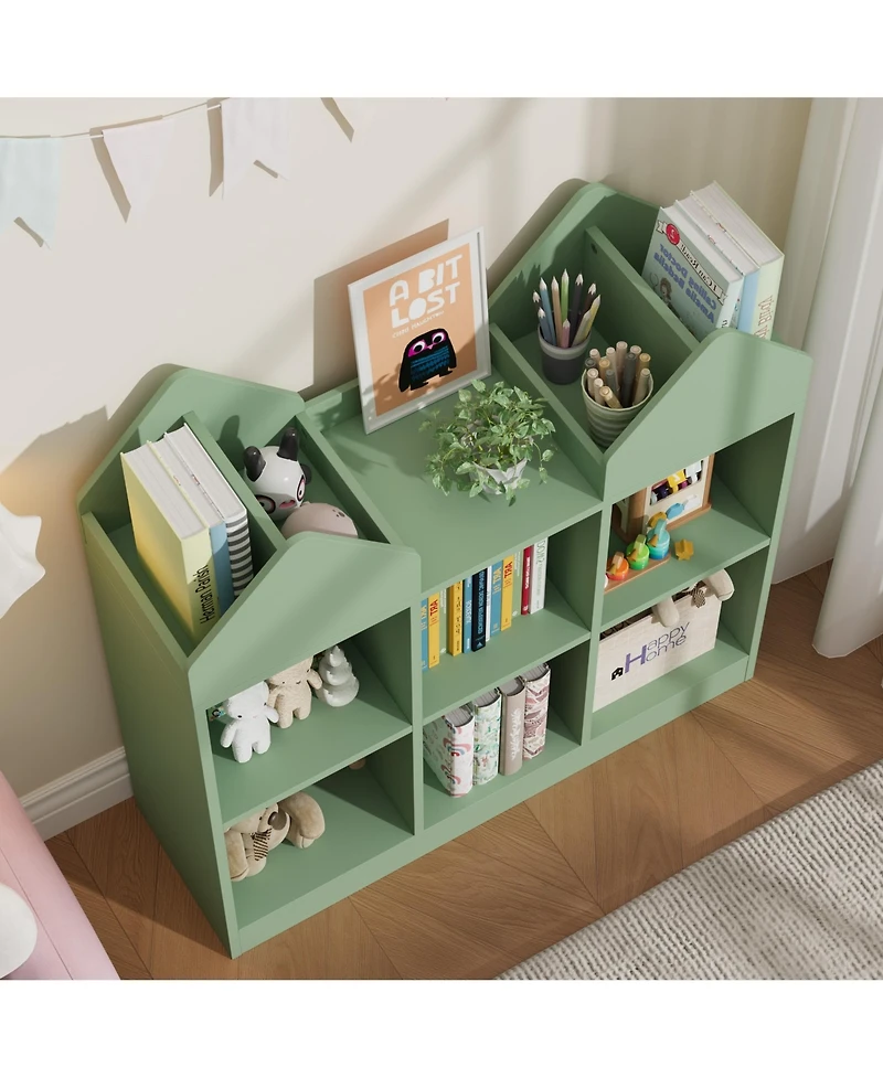 homfan Kids Castle Cube Toy Storage Organizer, Wooden 6 Cubby Bookshelf with Anti Tip Device for Playroom or Bedroom