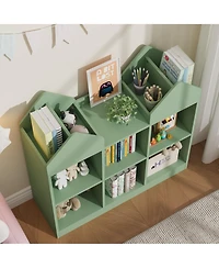 homfan Kids Castle Cube Toy Storage Organizer, Wooden 6 Cubby Bookshelf with Anti Tip Device for Playroom or Bedroom