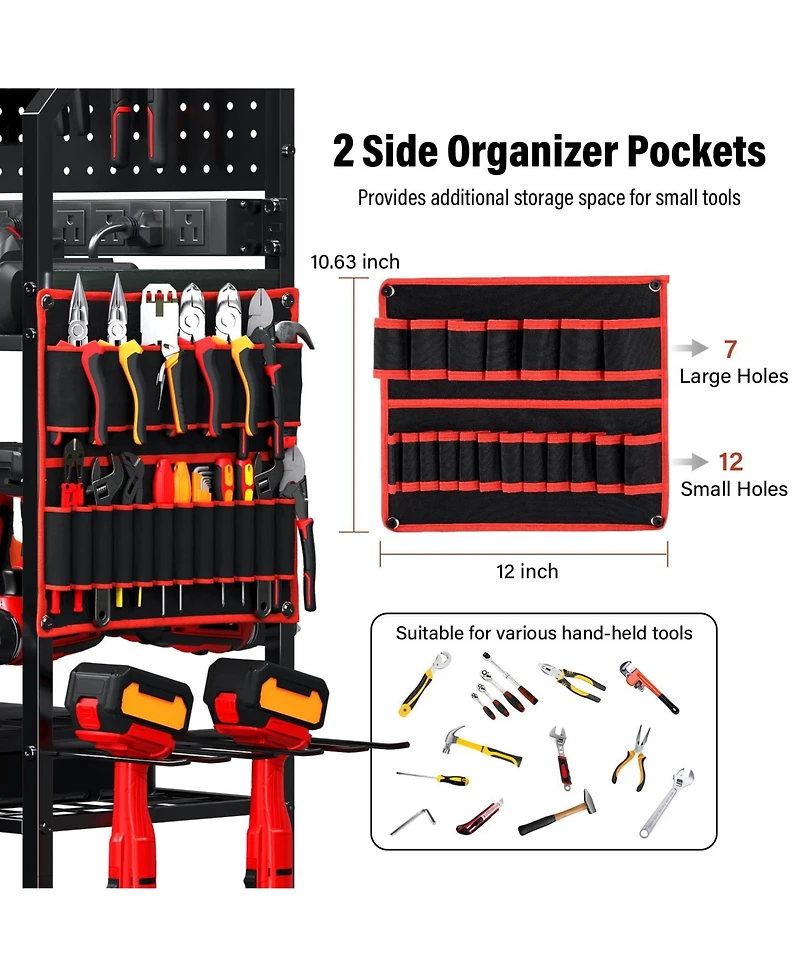 Xdovet Heavy-Duty Rolling Power Tool Storage Cart with Charging Station and Drill Rack