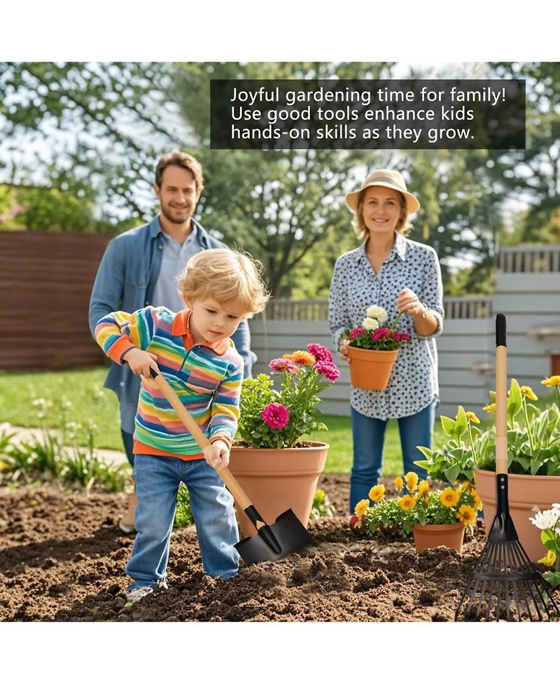 Xdovet Rake Shovel Set Metal Head Wooden Handle Garden Tools Kids Gift