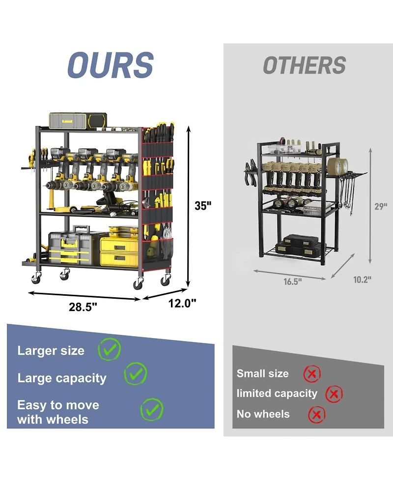 Xdovet Rolling Power Tool Storage Cart Drill Organizer Rack