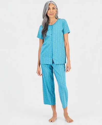 Charter Club Women's 2-Pc. Cotton Printed Cropped Pajamas Set