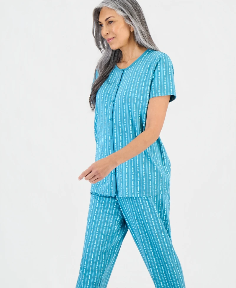 Charter Club Women's 2-Pc. Cotton Printed Cropped Pajamas Set