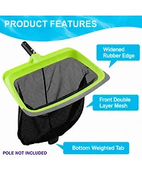 Xdovet Swimming Pool Leaf Skimmer Net Rubber Lip Reinforced Frame Double-Layer Deep Rake No Pole