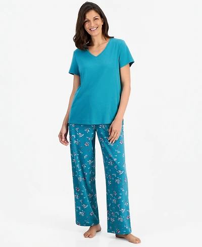 Charter Club Women's Solid V-Neck Short-Sleeve Sleepwear Top, Created for Macy's