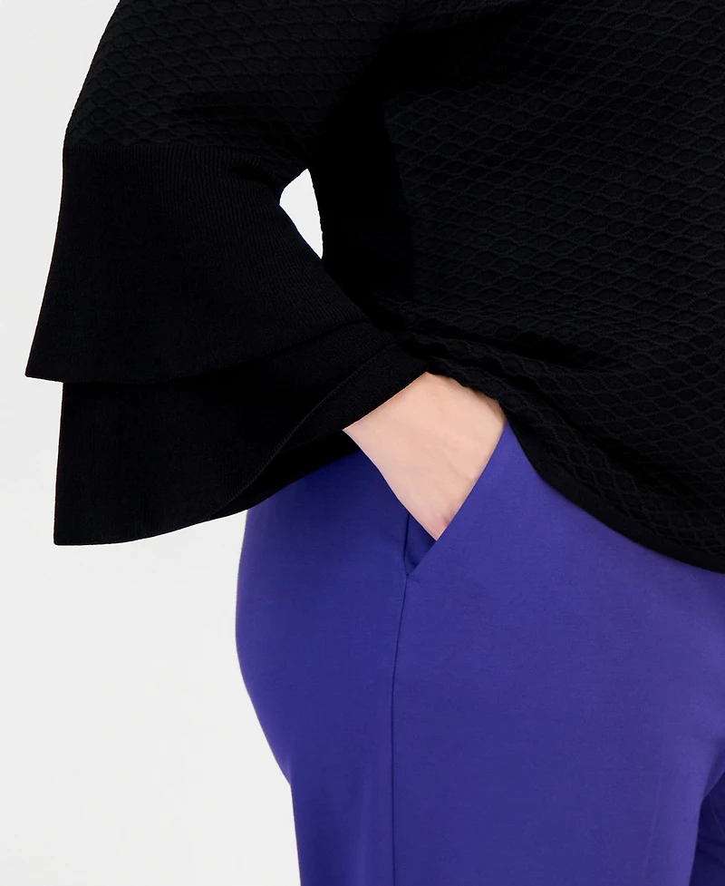 Kasper Plus Textured Bell-Sleeve Top