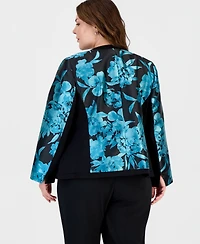Kasper Plus Collarless Tipped Jacquard Jacket