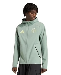 Adidas Men's Light Green Portland Timbers Tiro Travel Full-Zip Hooded Windbreaker