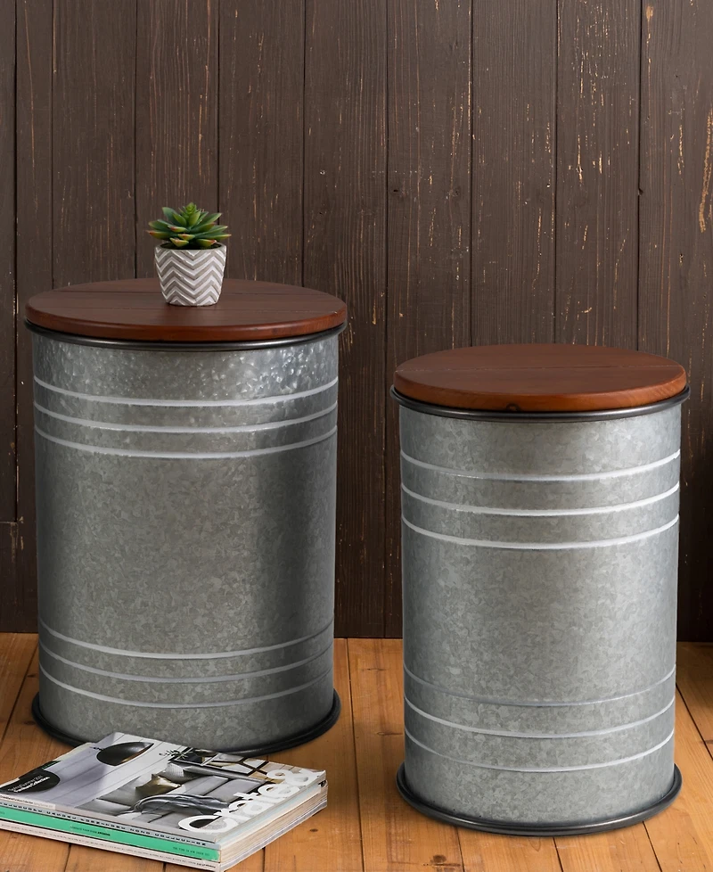 Glitzhome Modern Metal Storage Accent Table or Stool, Set of 2