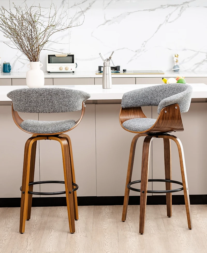 Glitzhome Mid-Century Modern Fabric Swivel Bar Stool, Set of 2