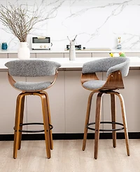 Glitzhome Mid-Century Modern Fabric Swivel Bar Stool, Set of 2