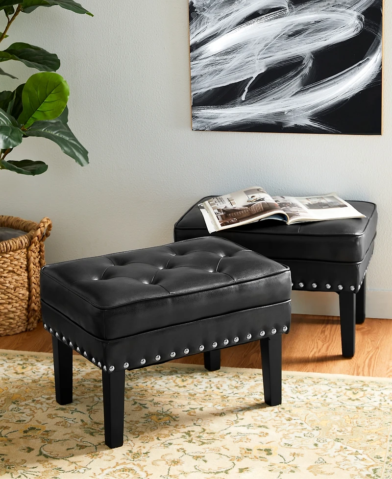 Glitzhome Mid-century Modern Leatherette Button-tufted Accent Stool, Set of 2