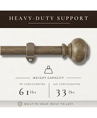 Threadmade Home Rhinebeck 1-Inch Adjustable Decorative Single Curtain Rod with Faux Wood Ball Finials