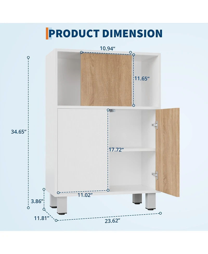 homfan Wooden Freestanding Storage Cabinet with Sliding Doors and Adjustable Shelves, Multi-Use Organizer for Office, Living Room, Kitchen, Bathroom