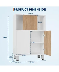 homfan Wooden Freestanding Storage Cabinet with Sliding Doors and Adjustable Shelves, Multi-Use Organizer for Office, Living Room, Kitchen, Bathroom
