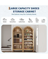 homfan Tall Shoe Cabinet, 70" Arched Storage Cabinet with 7 Tiers, Wooden Rack Adjustable Shelves