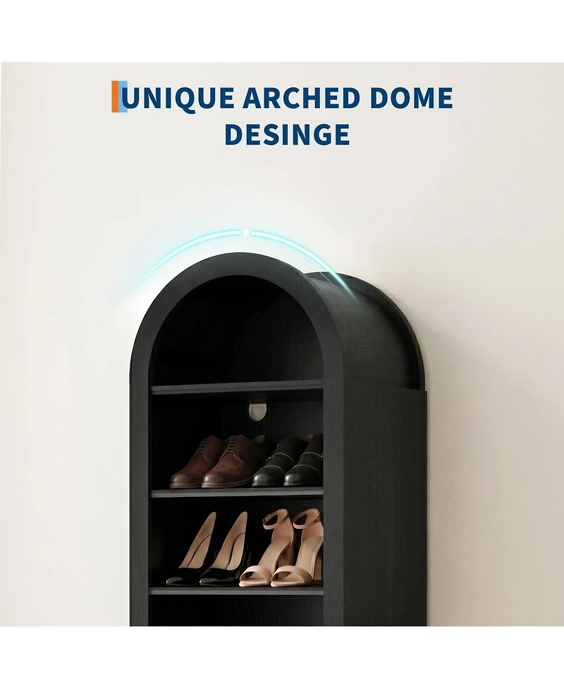 homfan Tall Shoe Cabinet, 70" Arched Storage Cabinet with 8 Tiers, Wooden Rack Adjustable Shelves