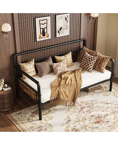 homfan Twin Daybed with Classic Headboard, Metal Frame, Under-Bed Storage, No Box Spring Needed