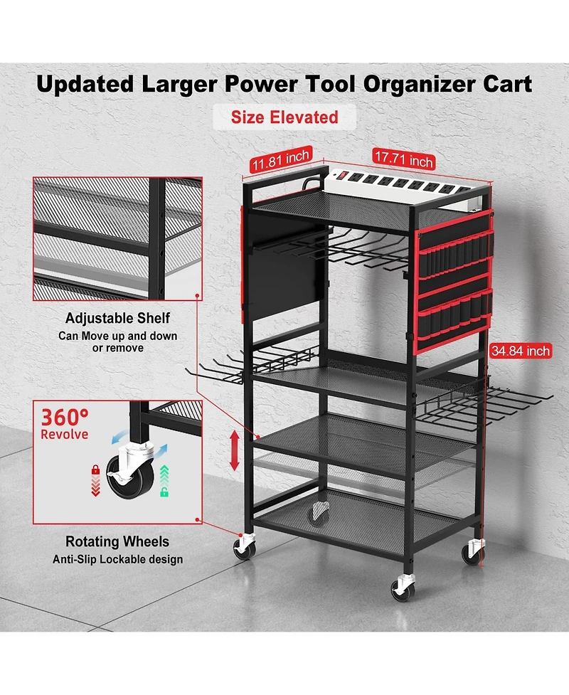 Xdovet Garlarge Tool Organizer Cart Charging Station Drill Holder Rolling