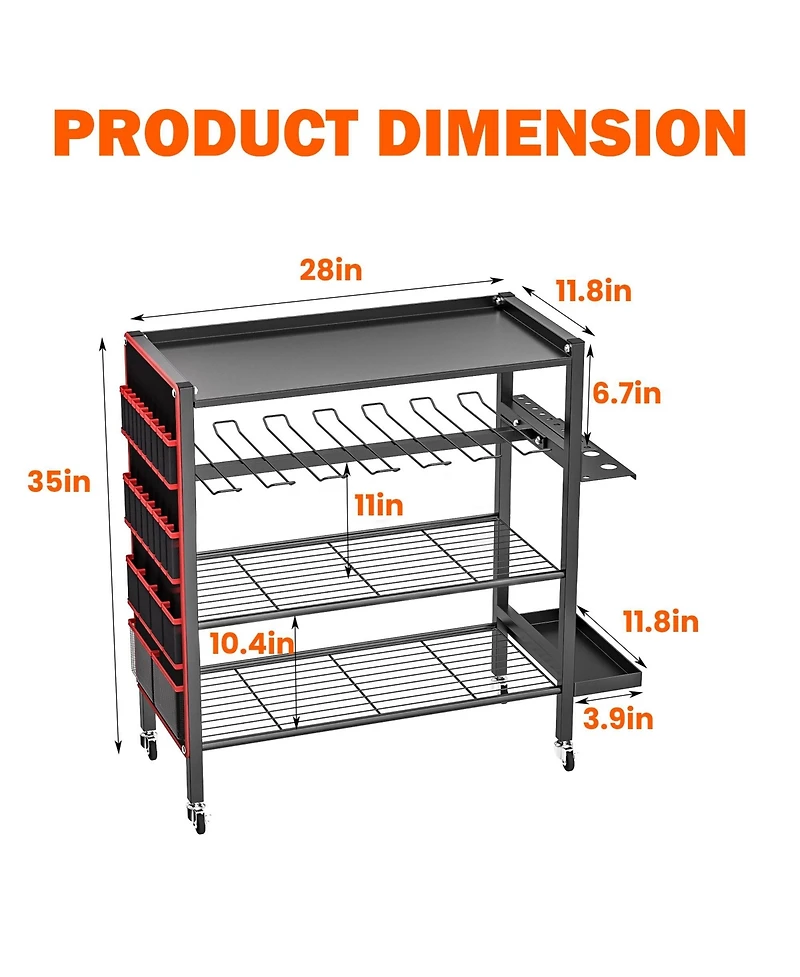 Xdovet Power Tool Organizer Cart 4-Tier Rolling Storage Stand Wheels Side Pockets