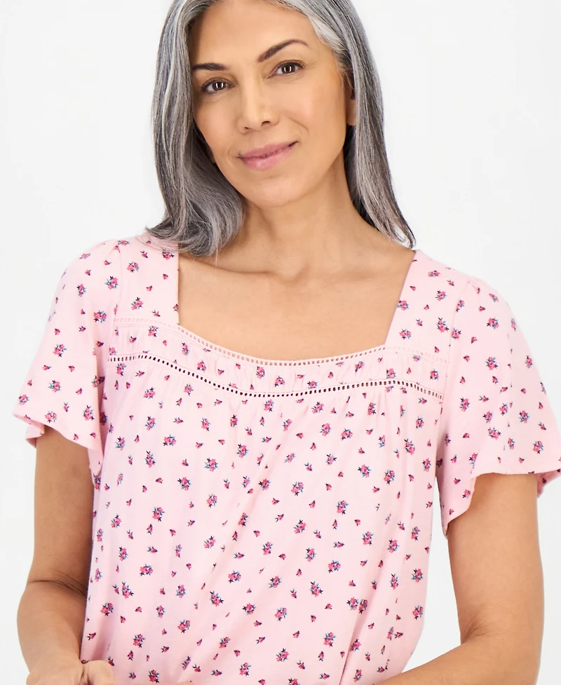 Charter Club Women's Short-Sleeve Square-Neck Pima Cotton Chemise, Macy's Exclusive