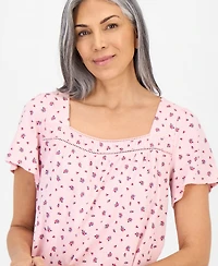 Charter Club Women's Short-Sleeve Square-Neck Pima Cotton Chemise, Macy's Exclusive