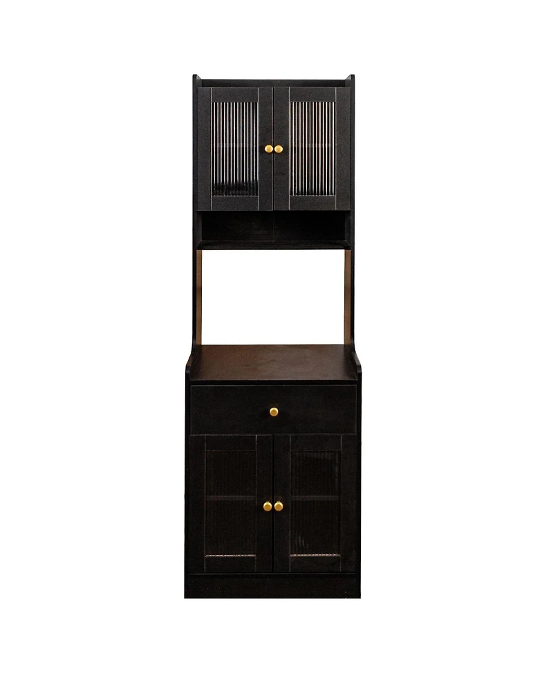 Streamdale Furniture Farmhouse Kitchen Pantry Hutch with Microwave Stand and Storage Cabinet