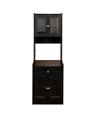 Streamdale Furniture Farmhouse Kitchen Pantry Hutch with Microwave Stand and Storage Cabinet