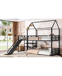 Streamdale Furniture metal House Bunk Bed with Storage Stairs Slide Safety Rails