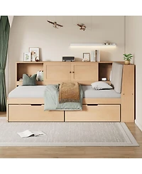 Streamdale Furniture Wooden L-Shaped Twin Daybed with Storage Bookcase and Usb Ports