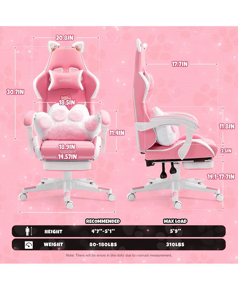 Streamdale Furniture Cat Ears Ergonomic Gaming Chair with Footrest
