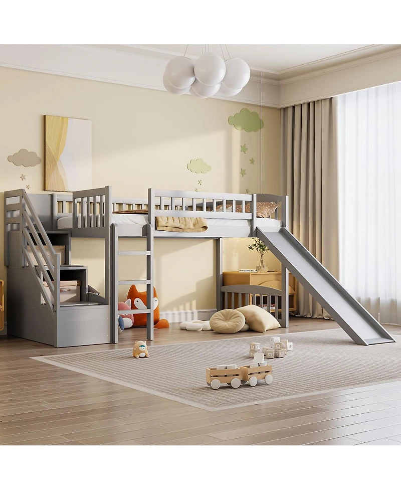 Streamdale Furniture Stairway Twin Size Loft Bed with Two Drawers